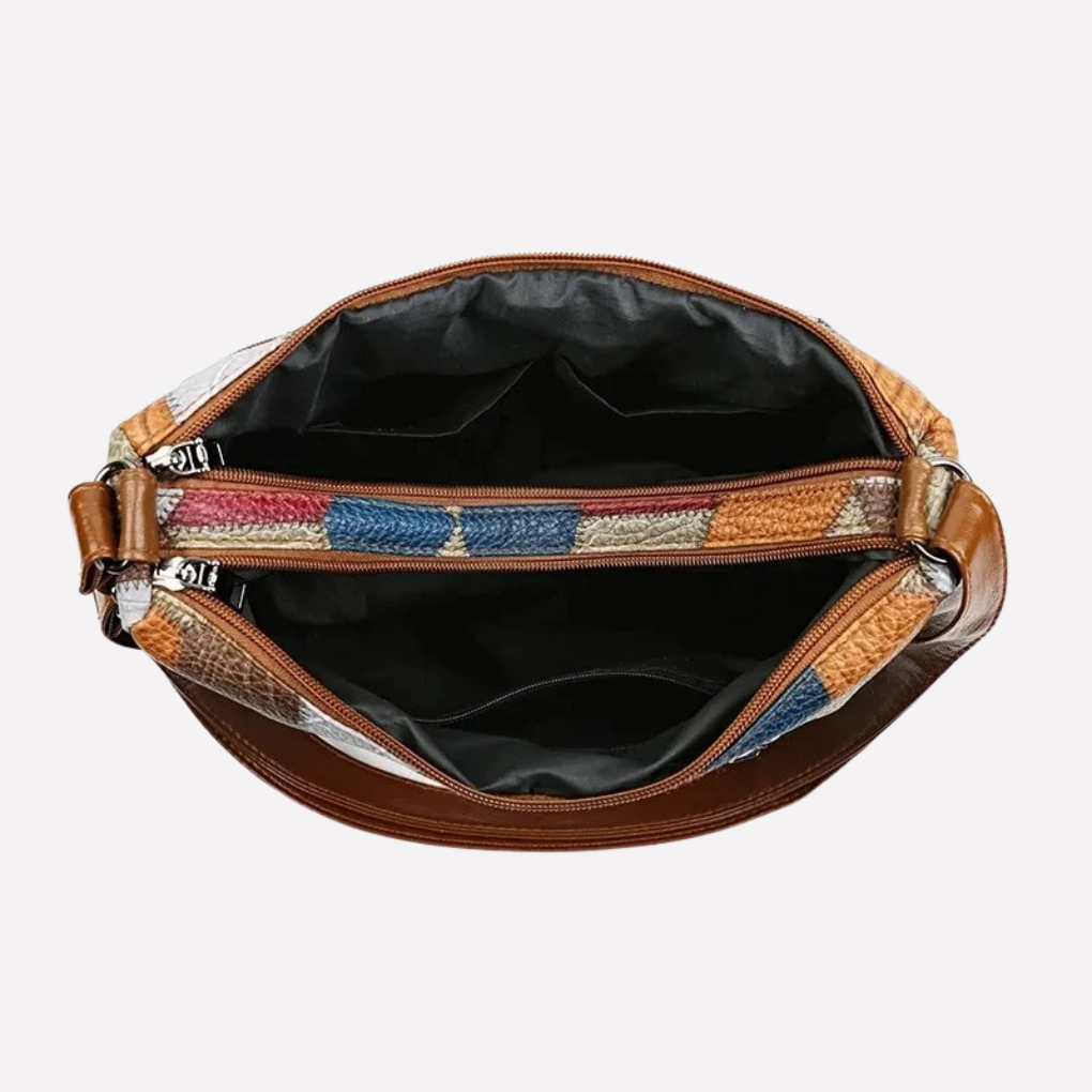 Olvoria | Women's Patchwork Shoulder Bag with Braided Detail