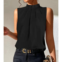 Olvoria | Blusa plisada con cuello alto y mangas transparentes para mujer