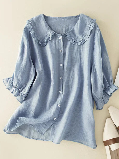 Olvoria | Women's Ruffle Collar Button-Down Shirt