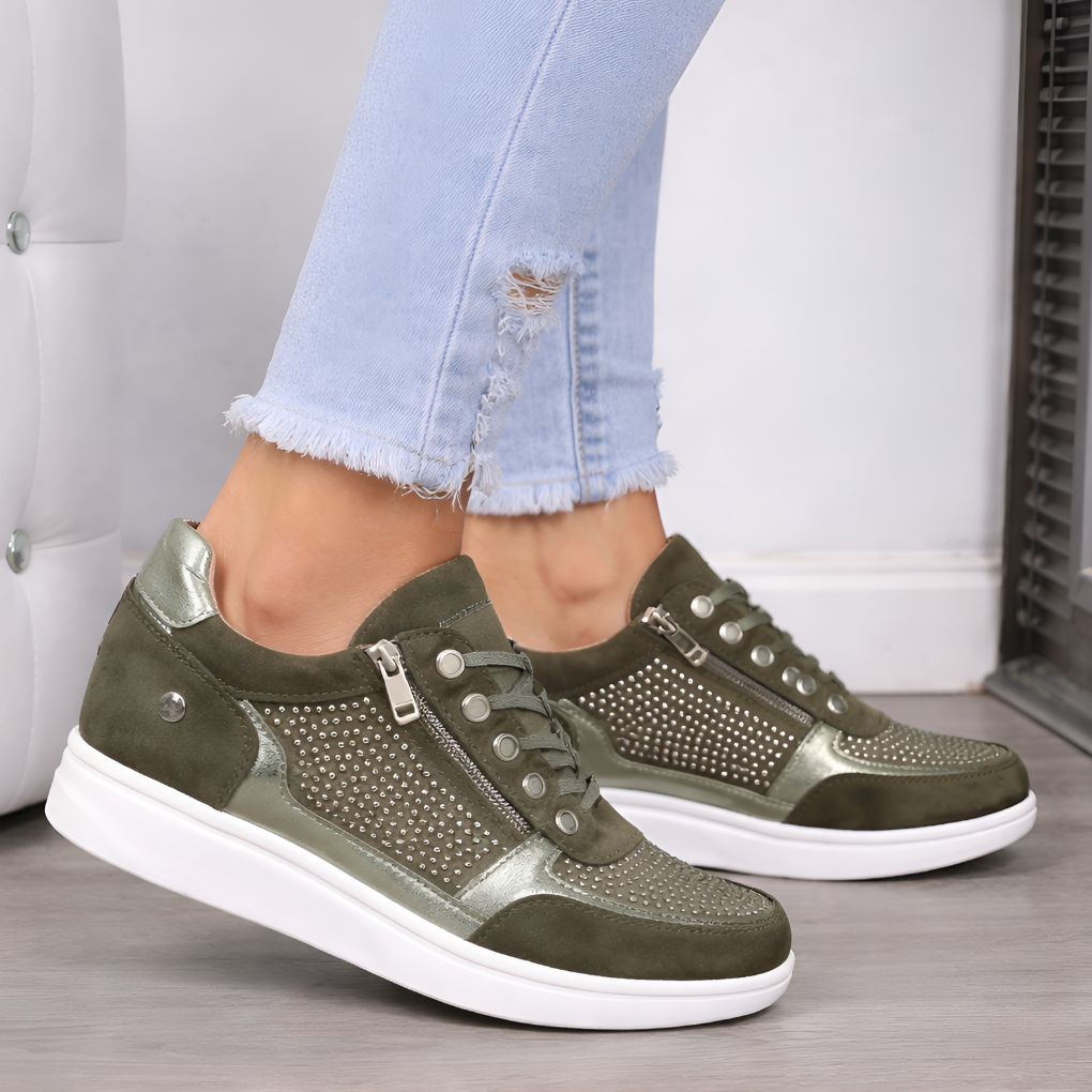 Olvoria | Women's Sneakers with Side Zip and Stud Embellishment