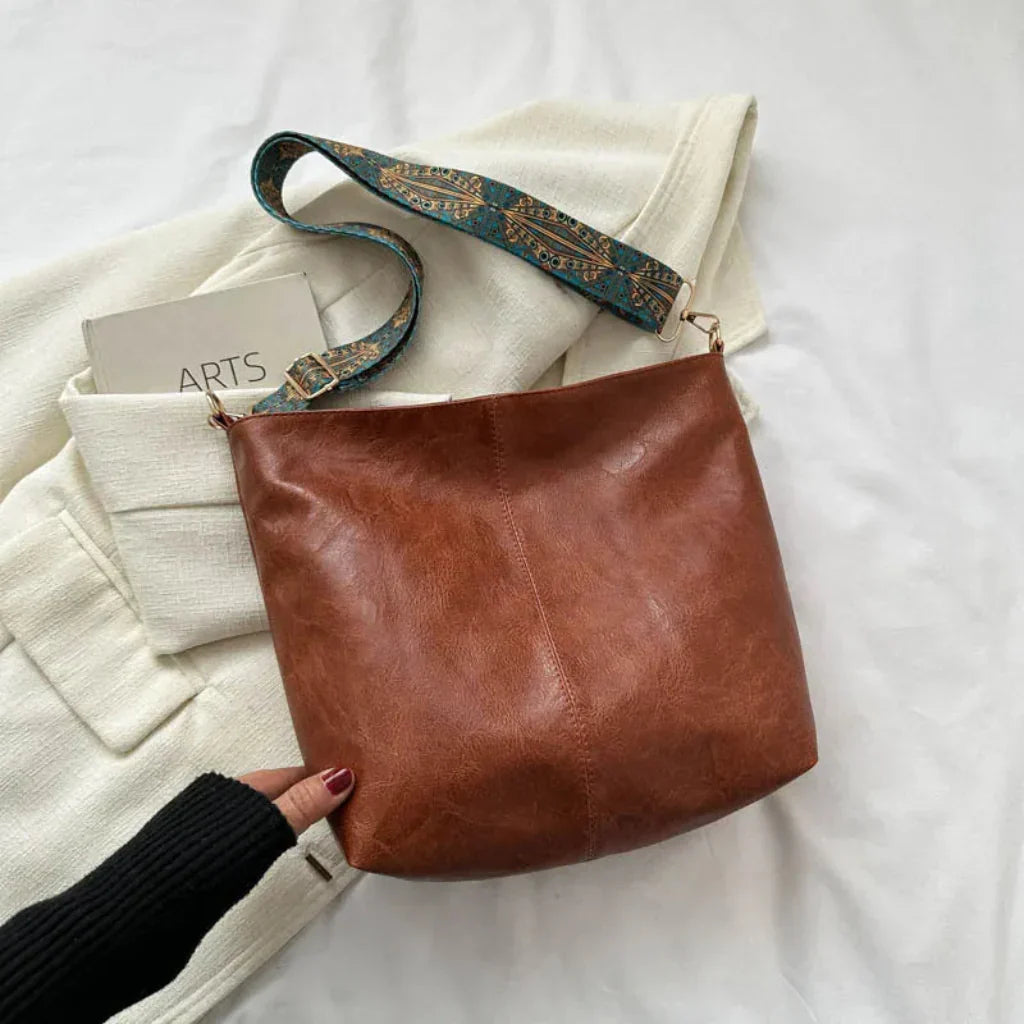 Olvoria | Women's Vintage Shoulder Bag with Patterned Strap