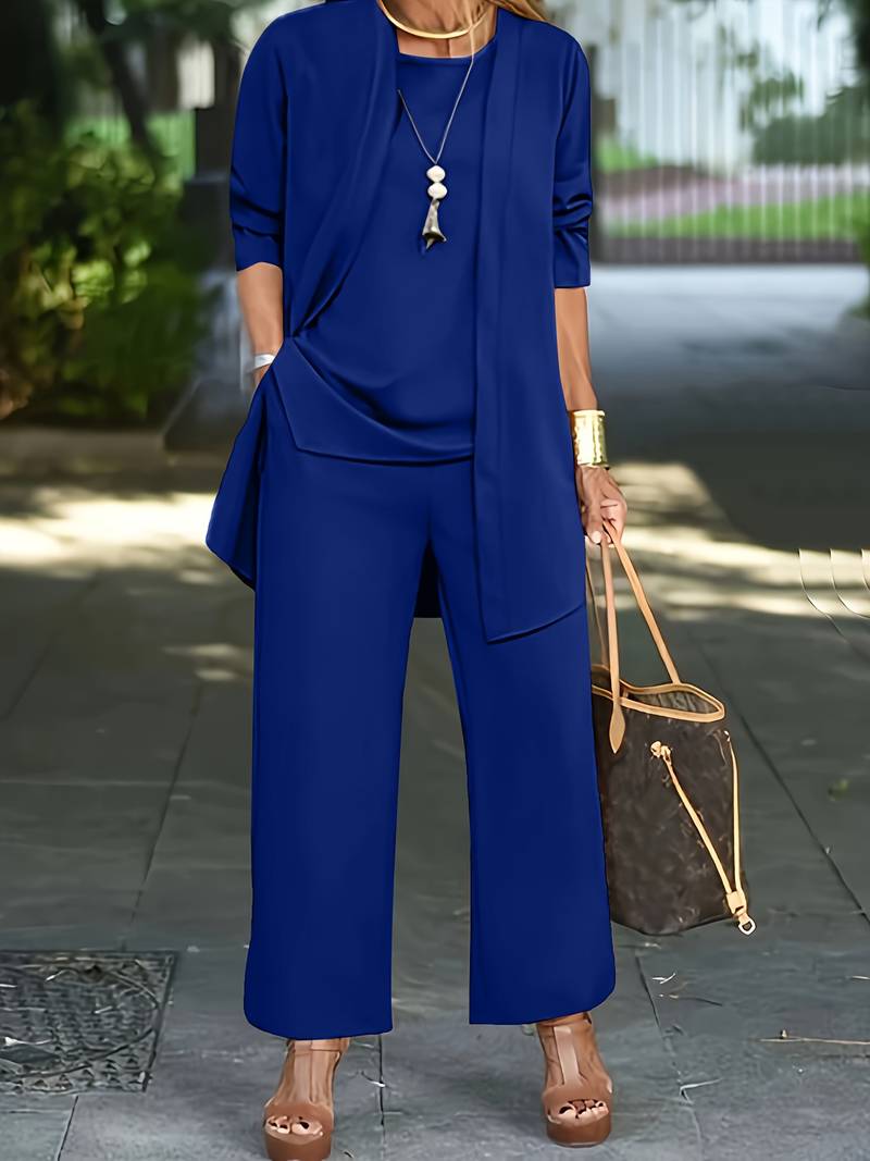 Olvoria | Women's Wide Leg Trouser Suit with Open Front Cardigan