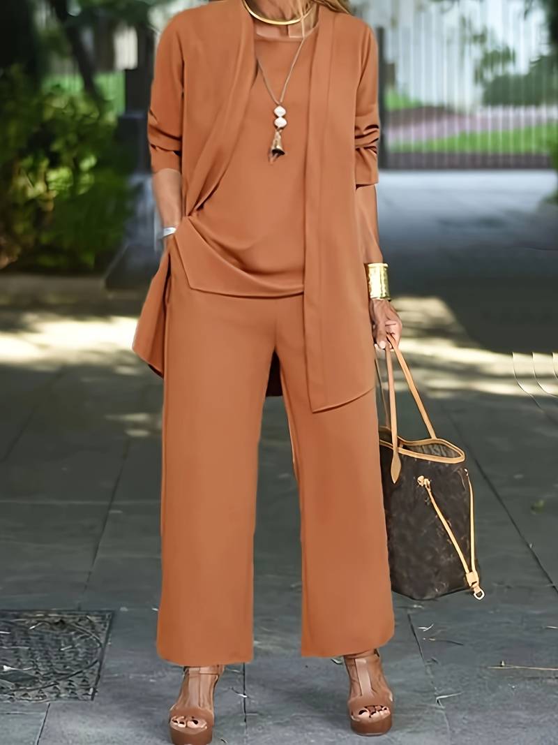 Olvoria | Women's Wide Leg Trouser Suit with Open Front Cardigan