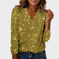 Olvoria | Blusa de lentejuelas con escote en V y mangas largas para mujer