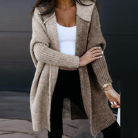 VELOVIT - Suéter casual patchwork con capucha y cárdigan