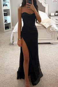 Vestido largo de satén con corsé y abertura para mujer - Elegante vestido de noche de otoño