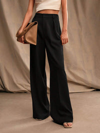 Pantalones de pierna ancha para mujer con pliegues de talle alto para un look profesional