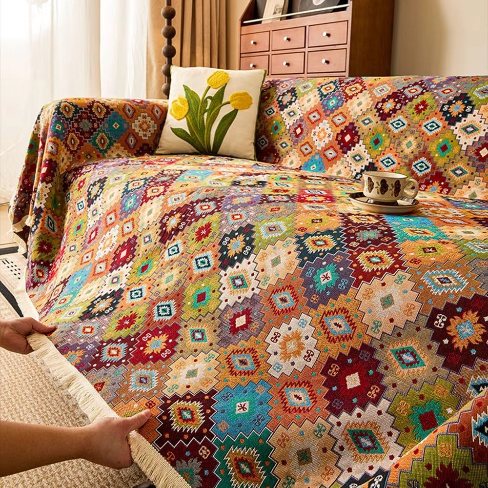 Zahara Geometric Tribal Kilim Sofa Cover